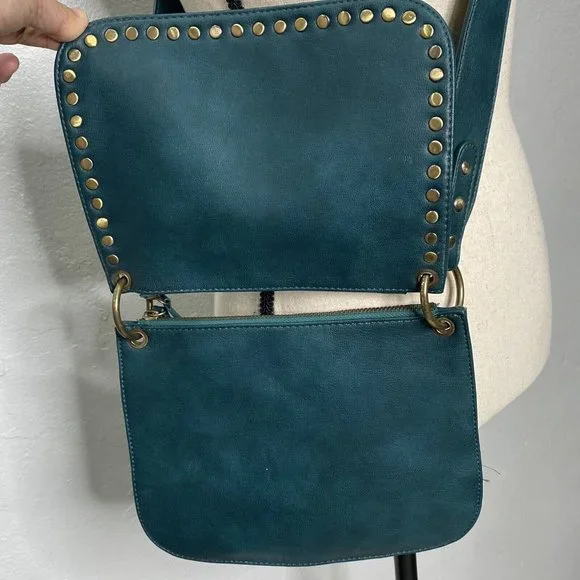 Anthropologie Teal Green Crossbody Bag With Gold Studs - Picture 3 of 14